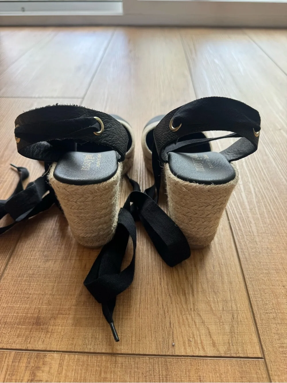 Maypol Espadrille Wedge Sandals EU 39 US 8.5 Black Cream Leather Lace Up Spain